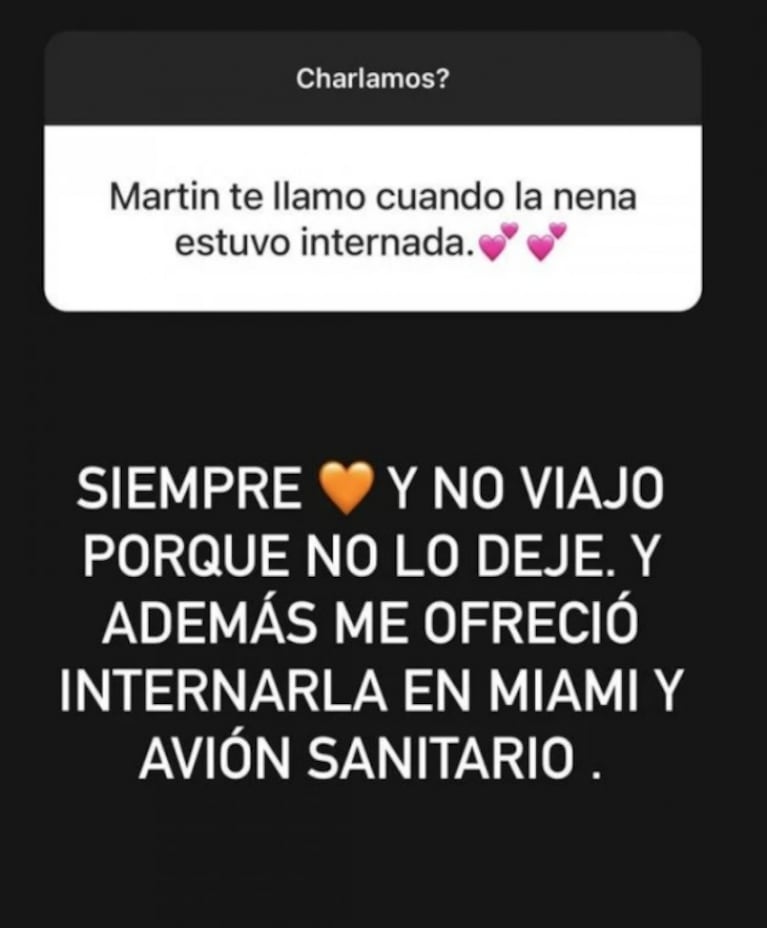 Cinthia Fernández reveló el gran gesto que tuvo Martín Baclini durante la internación de su hija: "Me ofreció un avión sanitario"