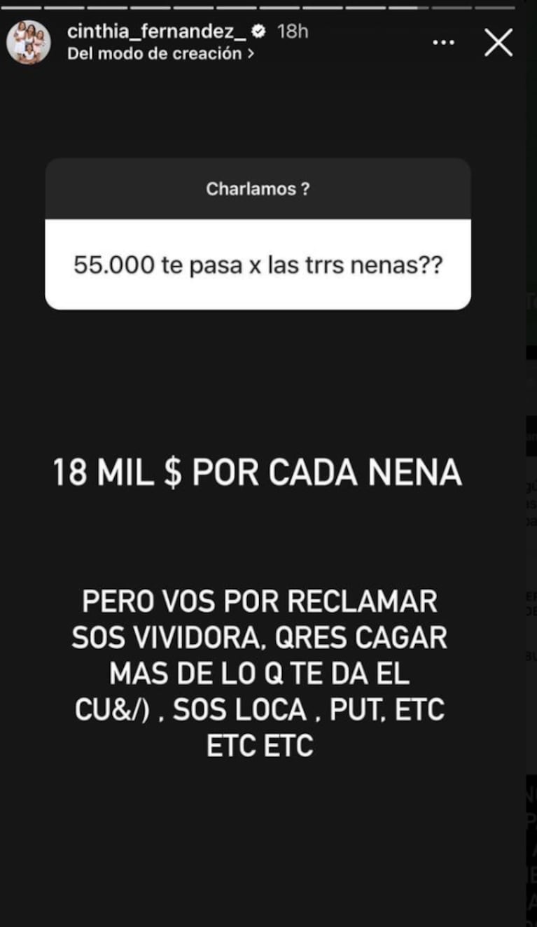 Cinthia Fernández reveló indignada cuánto dinero le pasa Matías Defederico por cada hija