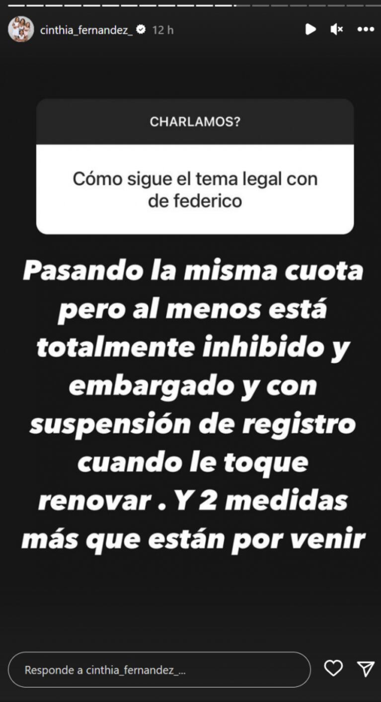 Cinthia Fernández reveló la situación legal de Matías Defederico: "Inhibido, embargado y con registro suspendido"