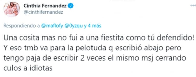 Cinthia Fernández salió enojada al cruce de quienes la comparan con Fede Bal por tener que aislarse: "Yo no fui a una fiestita, imbécil"