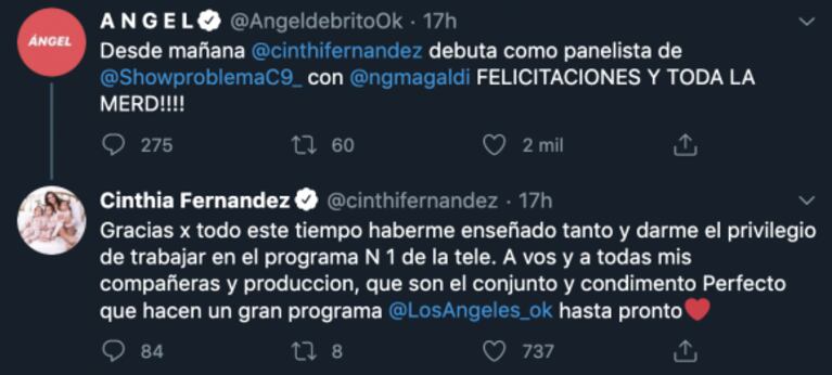 Cinthia Fernández se despidió de LAM con un cariñoso mensaje: "Gracias por todo este tiempo"