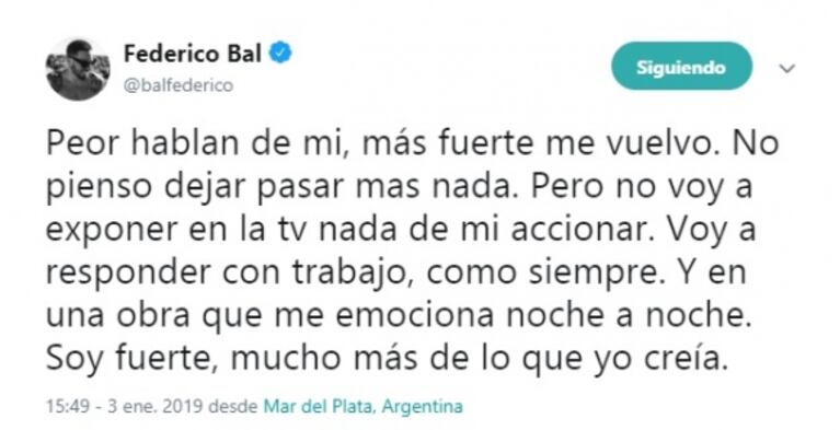 Cinthia Fernández se disculpó con Fede Bal tras el pedido de retractación del actor: "Perdón si usé mal el término 'agresivo'"