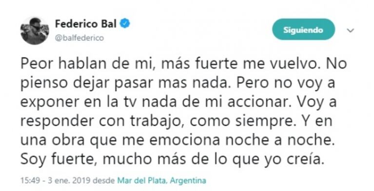 Cinthia Fernández se disculpó con Fede Bal tras el pedido de retractación del actor: "Perdón si usé mal el término 'agresivo'"
