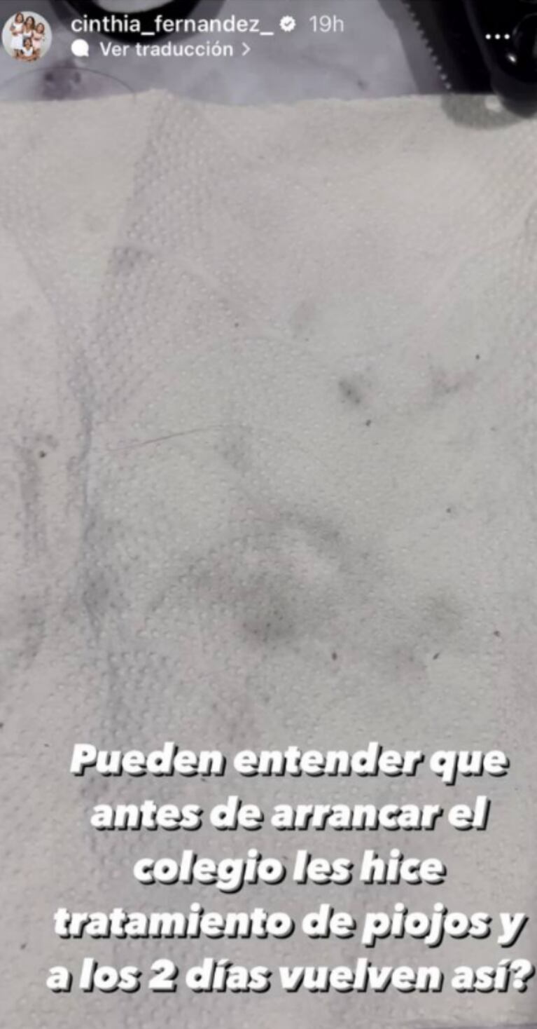 Cinthia Fernández se enojó con quienes no despiojan a sus hijos y los mandan al colegio