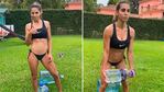 Cinthia Fernández y una rutina fitness para hacer en casa y en bikini: Mientras Roberto hace el asado...