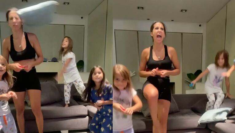 Cinthia se divierte jugando con sus hijas.