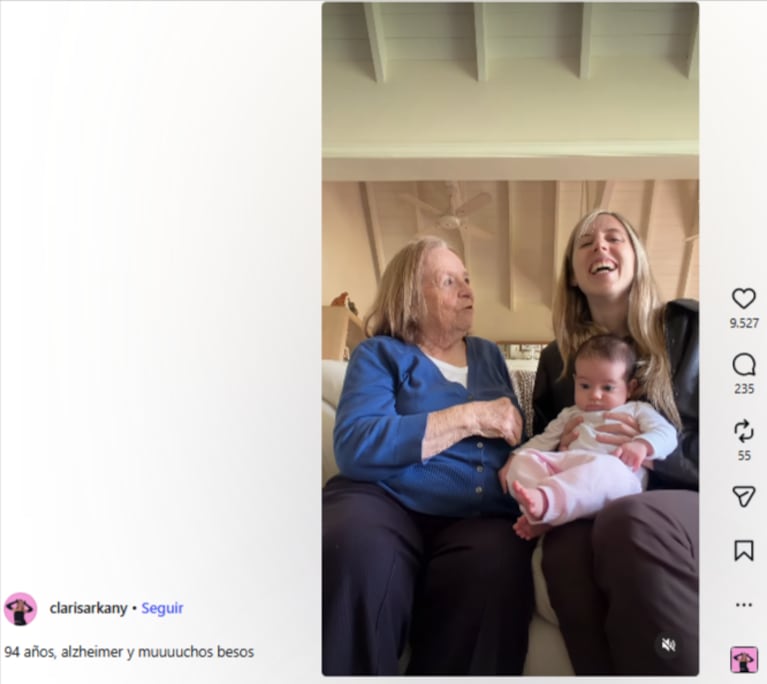 Clara Sarkany posa junto a su abuela de 94 años y su pequeña beba Bruna
Crédito Instagram @clarisarkany
