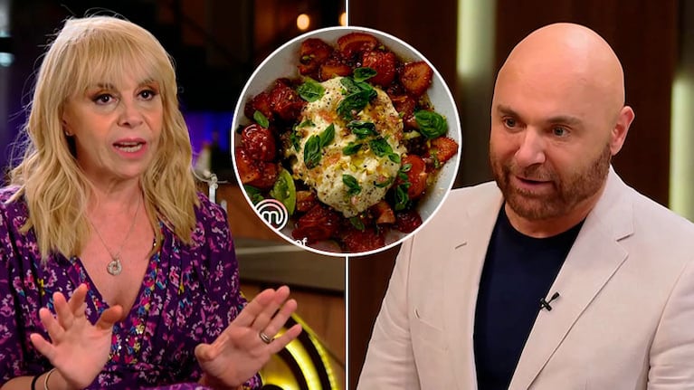 Claudia Villafañe en MasterChef junto a Germán Martitegui.