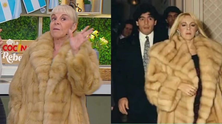 Claudia Villafañe y el mítico tapado que le regaló Diego Maradona (Fotos: capturas eltrece)