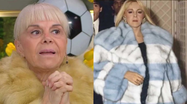 Claudia Villafañe y el mítico tapado que le regaló Diego Maradona retocado para un meme (Fotos: capturas eltrece)