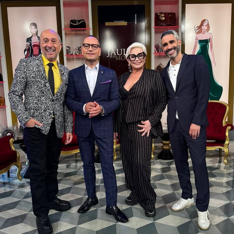 Claudio Cosano, Fabián Medina Florez, Carmen Barbieri y el Pollo Álvarez. (@lajauladelamoda)