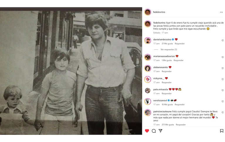 Claudio Levrino con Federico y Patricio. Captura: Instagram @fedelevrino