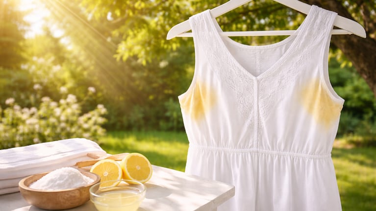 Colgar la ropa al sol con limón, un truco que ayuda al blanqueamiento. Foto: IA ChatGPT)