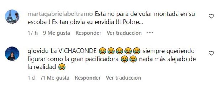 Comentarios conta Mica Viciconte en redes sociales.