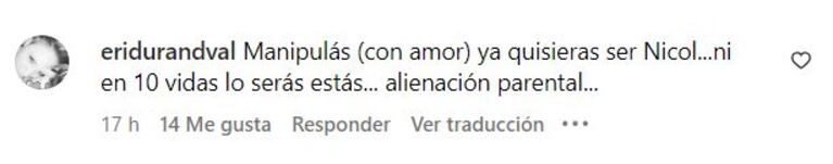 Comentarios conta Mica Viciconte en redes sociales.