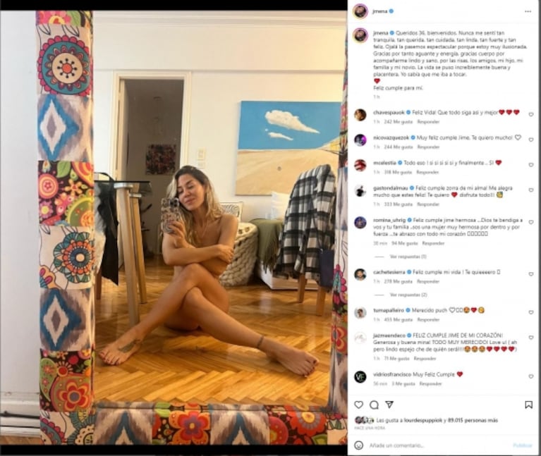 Como Dios la trajo al mundo: Jimena Barón celebró sus 36 años con una selfie reveladora y profunda reflexión