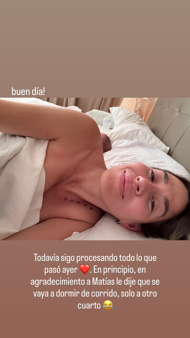 Con una foto al natural, Jimena Barón contó cómo premió a Matías Palleiro por la sorpresa de Momo. CRÉDITO: Instagram