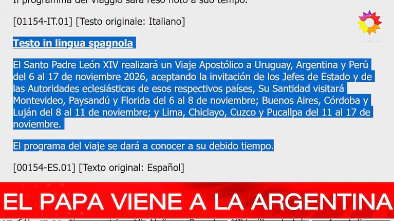 Confirmado: el papa León XIV viene a la Argentina y ya se conocieron las ciudades que visitará