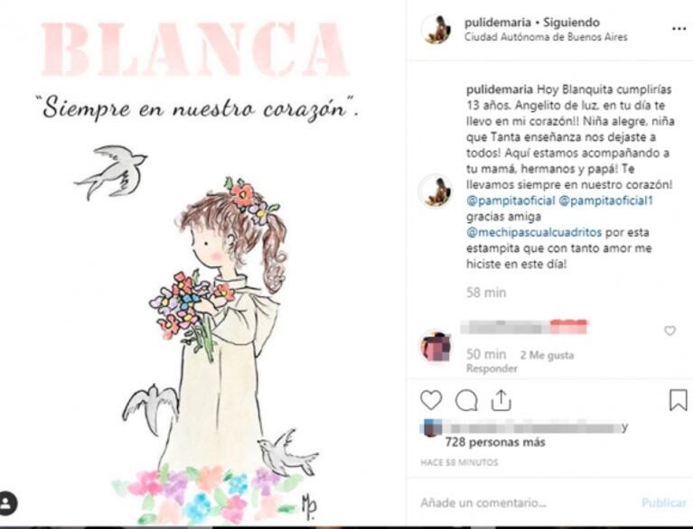 Conmovedor homenaje de la mejor amiga de Pampita a Blanca: "Estamos acompañando a tu mamá, hermanos y papá"