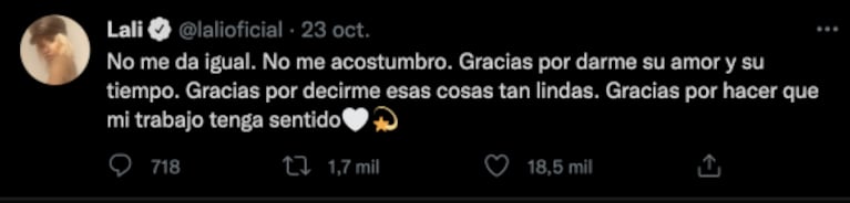 Conmovedor mensaje de Lali Espósito a un fan que la abrazó llorando emocionado: "No me acostumbro" 