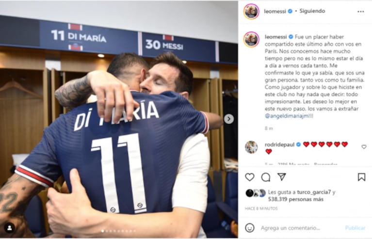 Conmovedor mensaje de Leo Messi a Ángel Di María tras su despedida del París Saint-Germain: "Me confirmaste lo que ya sabía"