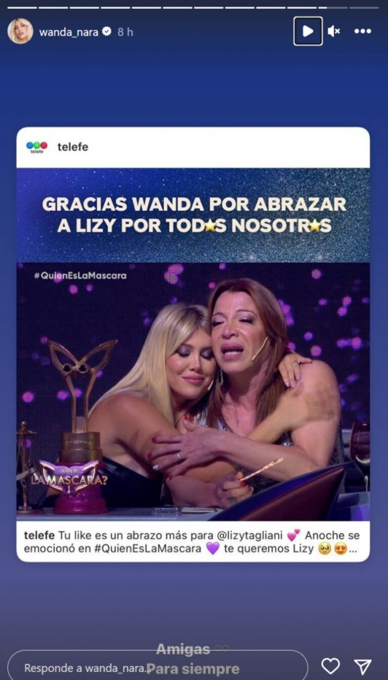 Conmovedor mensaje de Wanda Nara a Lizy Tagliani por el fin de las grabaciones de ¿Quién es la máscara?