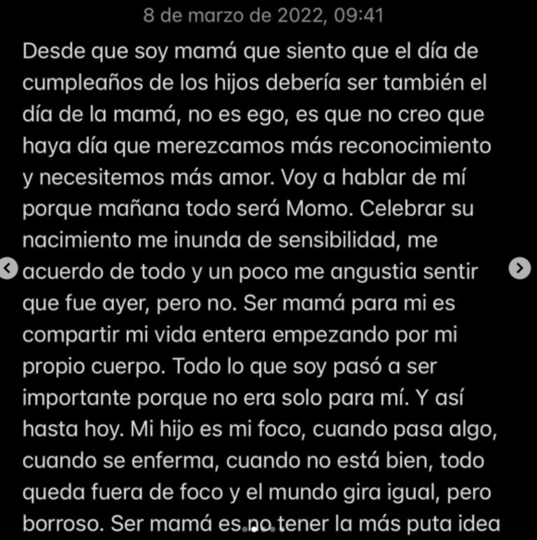 Conmovedor posteo de Jimena Barón al recordar el nacimiento de su hijo: "Me angustia sentir que fue ayer, pero no"