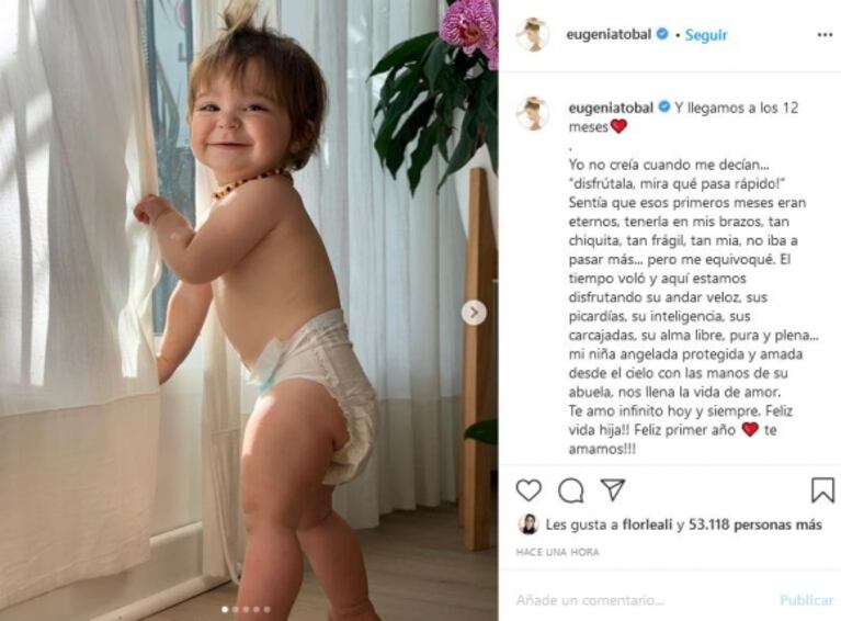 Conmovedora carta de Eugenia Tobal por el primer año de su hija, Ema: "Mi niña angelada nos llena la vida de amor"