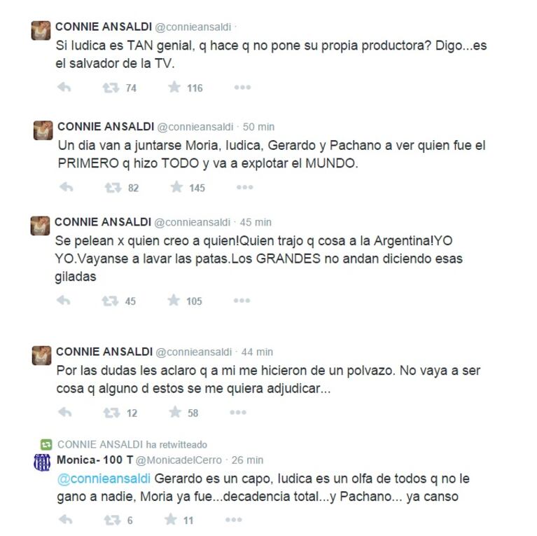 Connie Ansaldi, lapidaria con Iúdica en Twitter: "Si es tan genial, ¿qué hace que no pone su propia productora?" (Foto: Twitter)