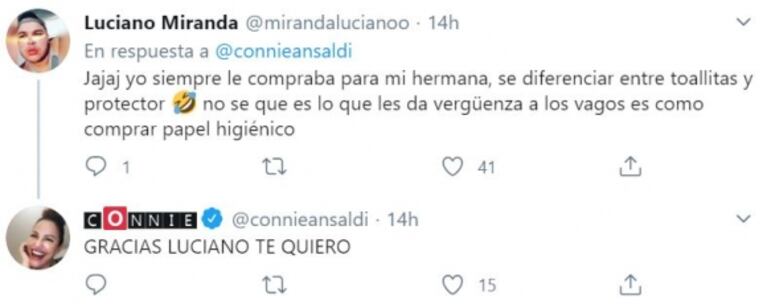 Connie Ansaldi y su divertido tweet sobre los hombres y las toallitas femeninas:  "¡Increíble las cosas insólitas con que regresan!"