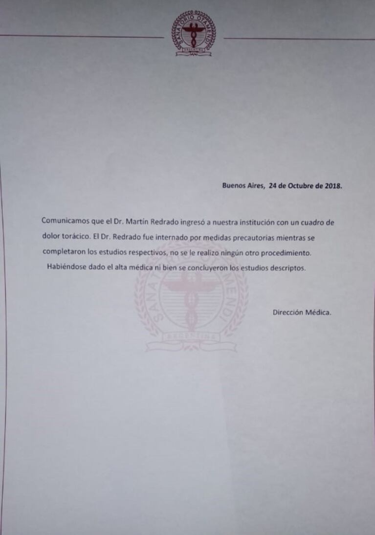 Contundente aclaración de Martín Redrado acerca de los rumores sobre su salud: "Fui a la guardia por un dolor torácico, nada más"