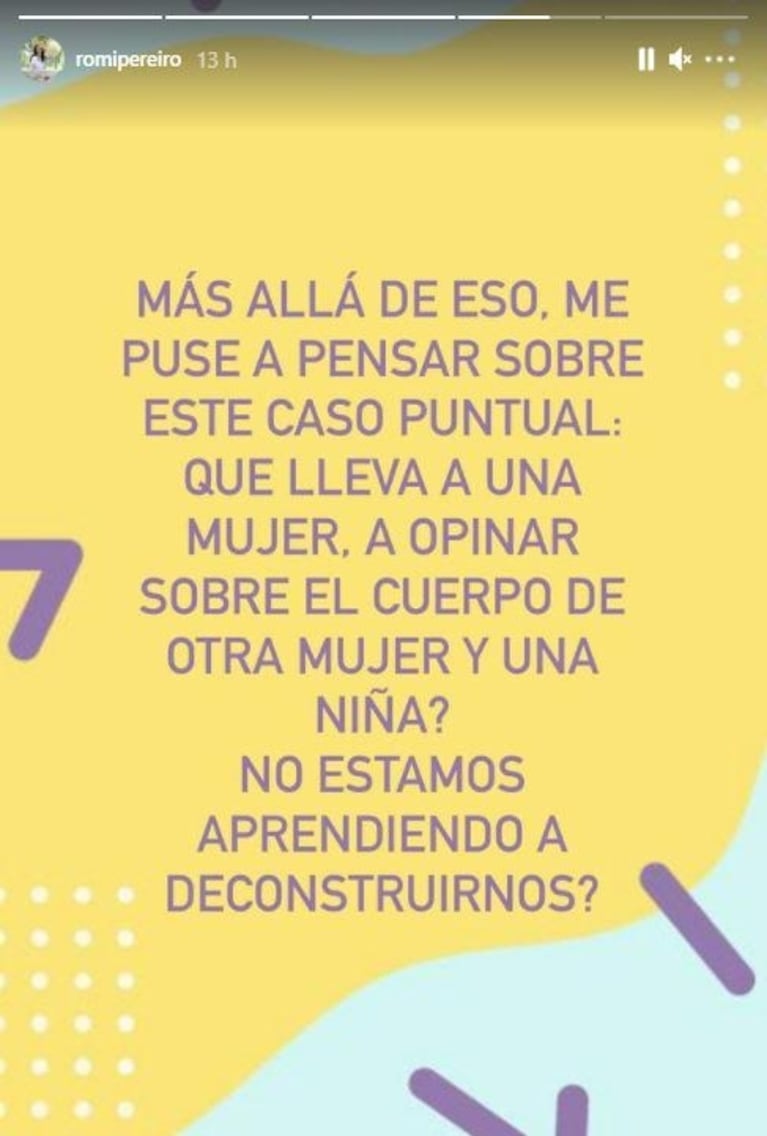 Contundente apoyo de Romina Pereiro a Daniela Lopilato luego del comentario agresivo que recibió: "No está bueno opinar sobre el cuerpo de los demás"