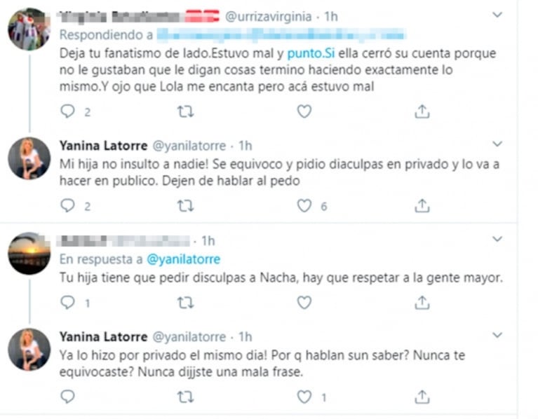 Contundente defensa de Yanina Latorre a su hija Lola por el “chiste” a Nacha Guevara: "¡No insultó a nadie! Pidió disculpas en privado"