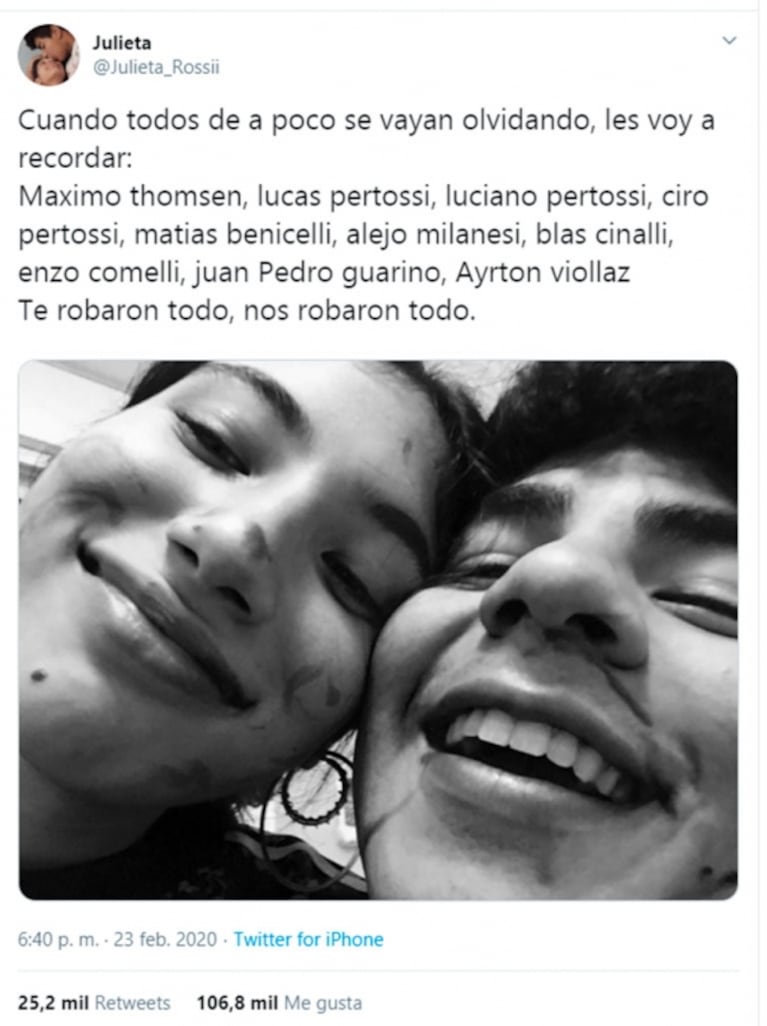 Contundente mensaje de la novia de Fernando Báez Sosa sobre los diez rugbiers: "Nos robaron todo"