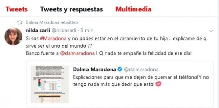 Contundente respuesta de Dalma Maradona a Diego (y su abogado) ante las dudas por su presencia en la boda