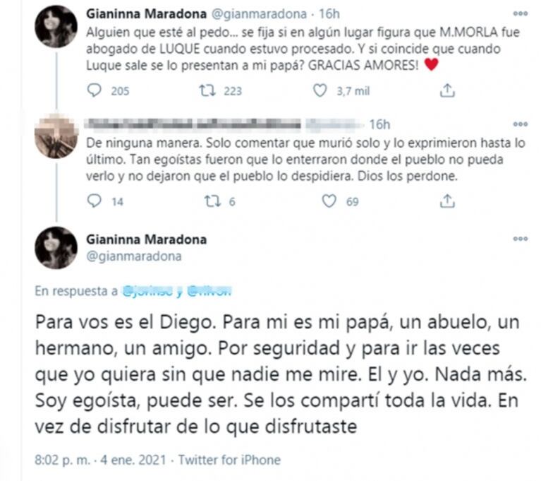 Contundente respuesta de Gianinna Maradona cuando le cuestionaron que "el pueblo no pudo despedir" a Diego: "Se los compartí toda la vida"