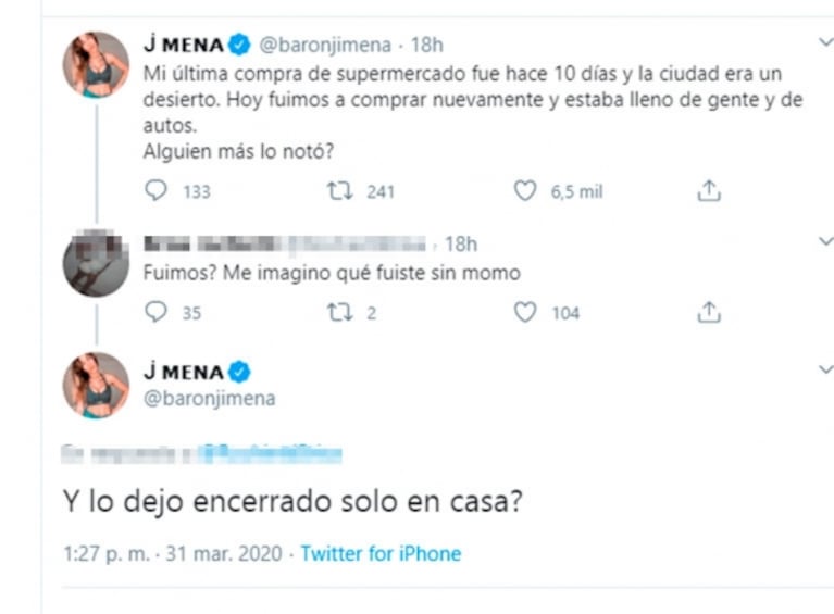 Contundente respuesta de Jimena Barón ante una crítica por hacer las compras con su hijo: "¿Y lo dejo solo?"