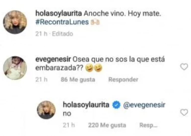 Contundente respuesta de Laurita Fernández ante los rumores de embarazo con Nicolás Cabré: "Anoche vino"