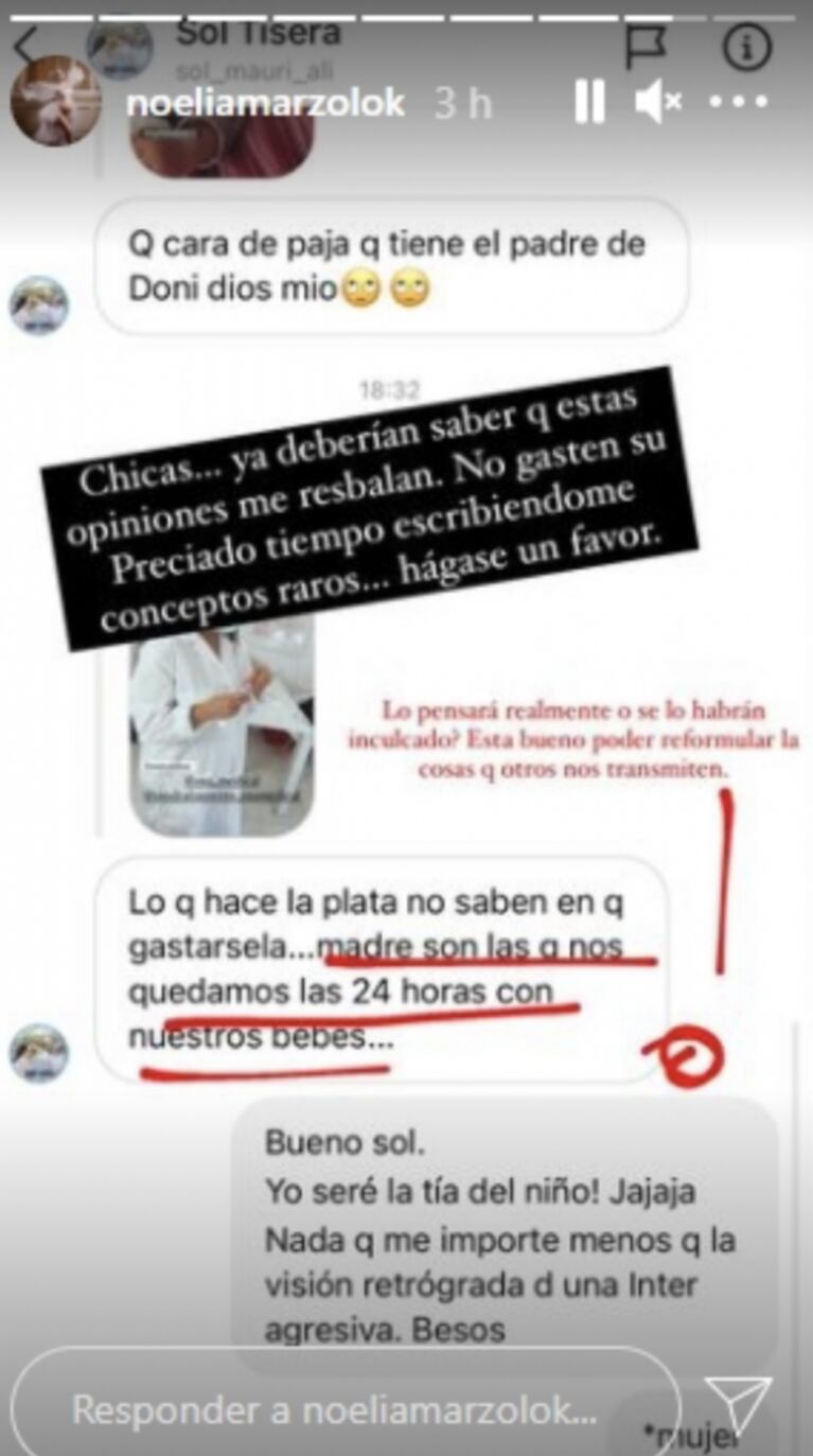 Contundente respuesta de Noelia Marzol a una mujer que la criticó como madre: "Visión retrógrada de una agresiva" 