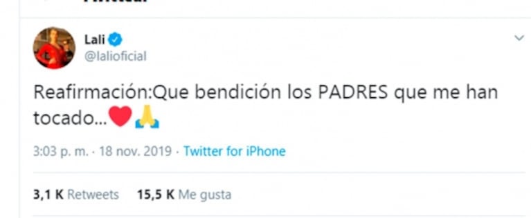 Contundente tweet de Lali Espósito luego de un picante "like" en su contra de la mamá de Tini Stoessel