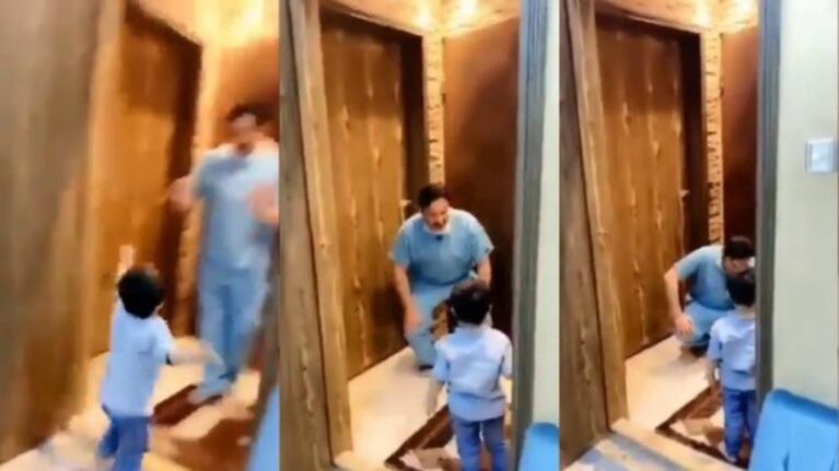 Coronavirus: el video viral del médico que llora al no poder saludar a su hijo.