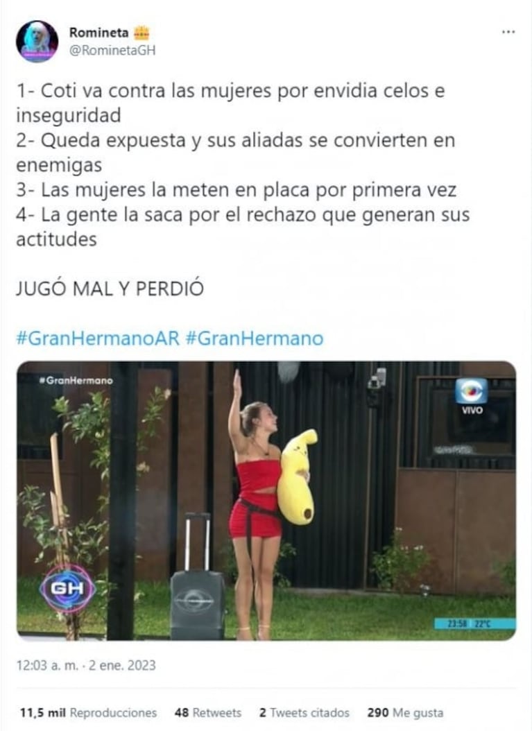 Coti fue eliminada de Gran Hermano 2022 y las redes estallaron de memes