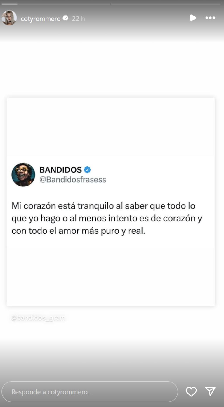 Coti habló de su separación de Nacho. Foto: IG | cotyrommero