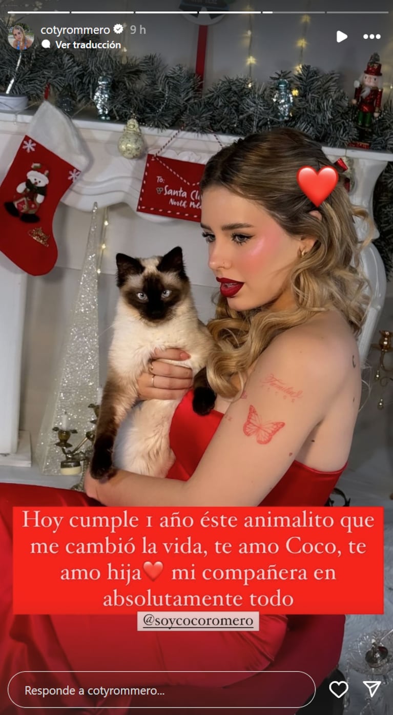 Coti Romero le dedicó un emotivo posteo a su gatita Coco por su primer año: “Me cambió la vida”