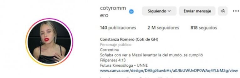 Coti Romero llegó a los 2 millones en Instagram y se cambió el color de pelo