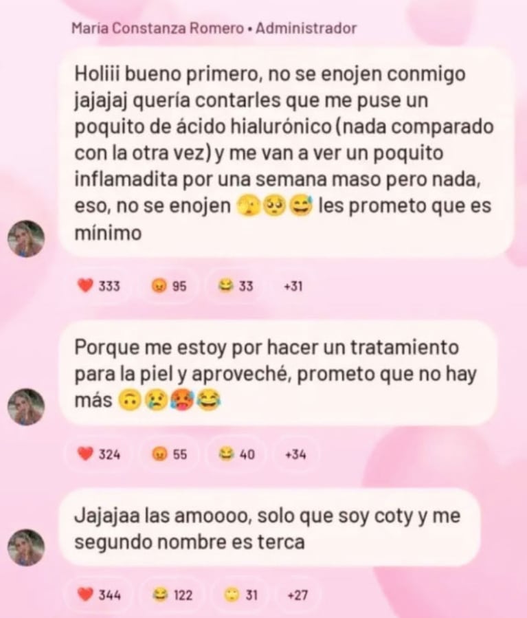 Coti Romero reveló su último retoque estético y pidió que no la critiquen: “Me van a ver un poquito inflamada”