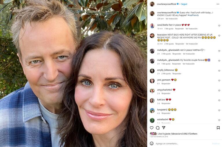 Courtney Cox junto a Matthew Perry (Foto: Instagram @courteneycoxofficial)