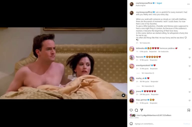 Courtney Cox junto a Matthew Perry (Foto: Instagram @courteneycoxofficial)