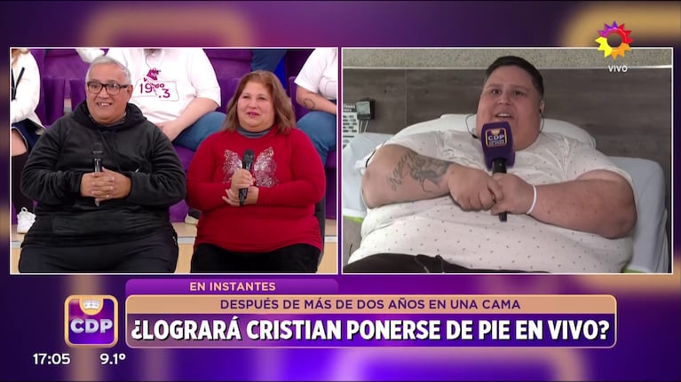 Cristian Fredes se paró tras dos años en cama (Foto: captura de eltrece).