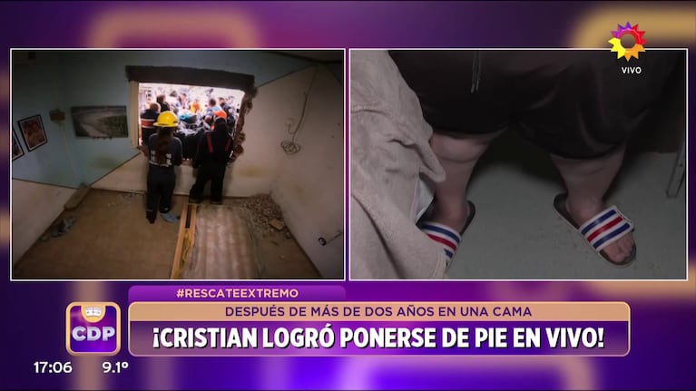 Cristian Fredes se paró tras dos años en cama (Foto: captura de eltrece).